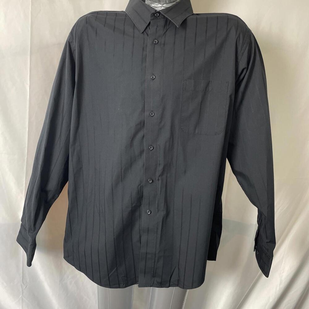 Pierre Cardin Black Dress Shirt Men’s L 17.5 34/35 Textured Stripe Long Sleeve